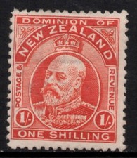 NEW ZEALAND 1909 1/- ORANGE 