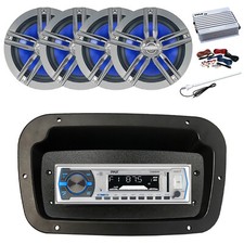Pyle Marine Radio,Spa Bezel,Adapter,Antenna, Amp w/Kit, 4x 6.5" Charcoal Speaker
