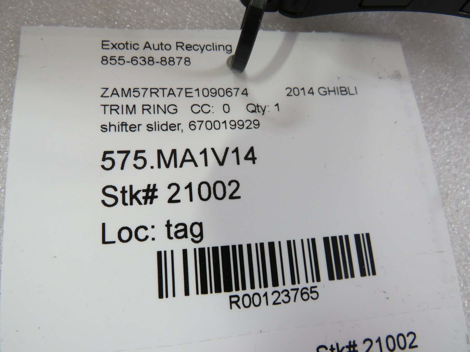 Maserati Ghibli, Shifter Slider Trim Ring, Used, P/N 670019929