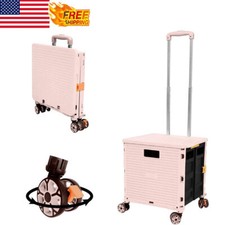 Foldable Utility Cart Portable Rolling Crate Durable Plastic Telescoping Handle