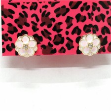 Pretty New Gold Pink Enamel Women's / Girls Flower Crystal Accent Stud Earrings