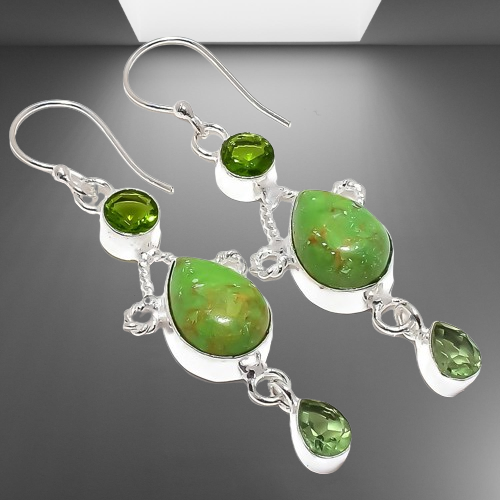 American Turquois With Peridot Gemstone 925 Sterling Silver Earring 2.2" f713