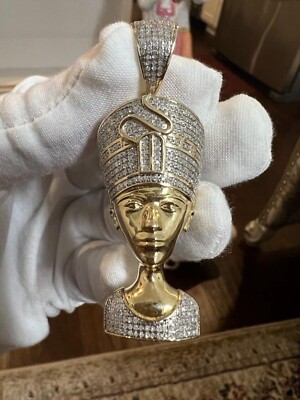 2Ct Lab-Created Diamond  Egyptian Queen Nefertiti Pendant 14k Yellow Gold Plated