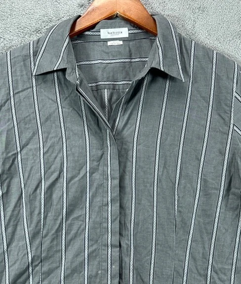 Женские большие рубашки Van Heusen серые с длинным рукавом на пуговицах французские манжеты в полоску - Изображение 2 из 4