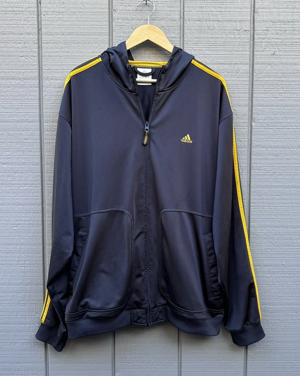 Men s Adidas Gray Yellow 3 stripe Full Zip Hoodie SZ Xl Y2K No