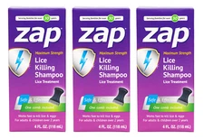 Zap® Lice Killing Shampoo, Ages 2 & Up 4 OZ - Made in USA (3 BOTTLES)  Exp 8/27