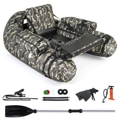 Portable Inflatable Fishing Float Tube With Adjustable Straps Storage Pockets