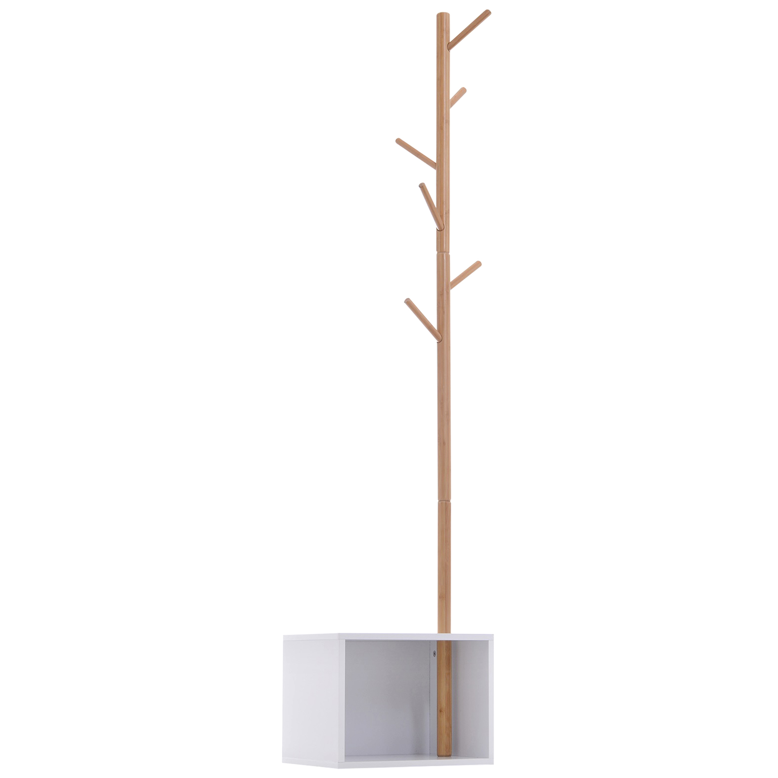 HOMCOM Appendiabiti con Panchina Cubo 6 Ganci, Bianco, 40x30x180cm