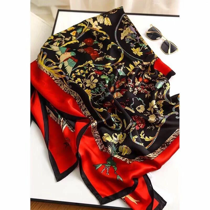 Bufandas cuadradas grandes 100 % seda para mujer chal flor bufanda enrollada a mano 43" Foto 4 de 4