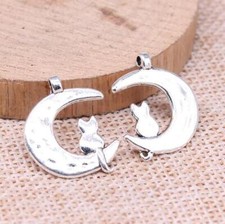 10 dijes Moon Cat 24x18 mm tibetano bronce color plata colgantes EF3719