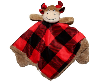 Trend Lab Moose Reindeer Brown Red Black Check Baby Boys Security Blanket Plush
