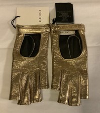 GUCCI women's gloves NWT Leather Gold/Metallic Size7 Small
