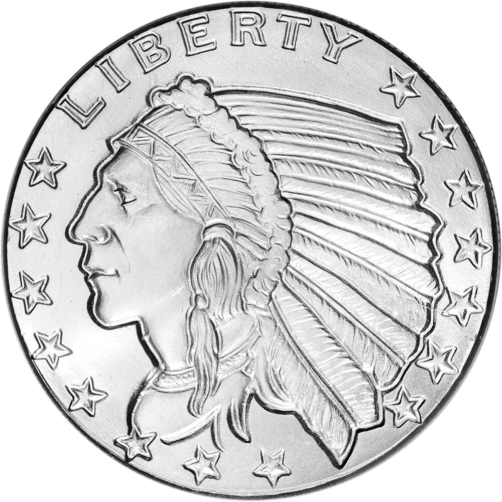 1/2 oz Golden State Mint Silver Round Incuse Indian .999 Fine Tube