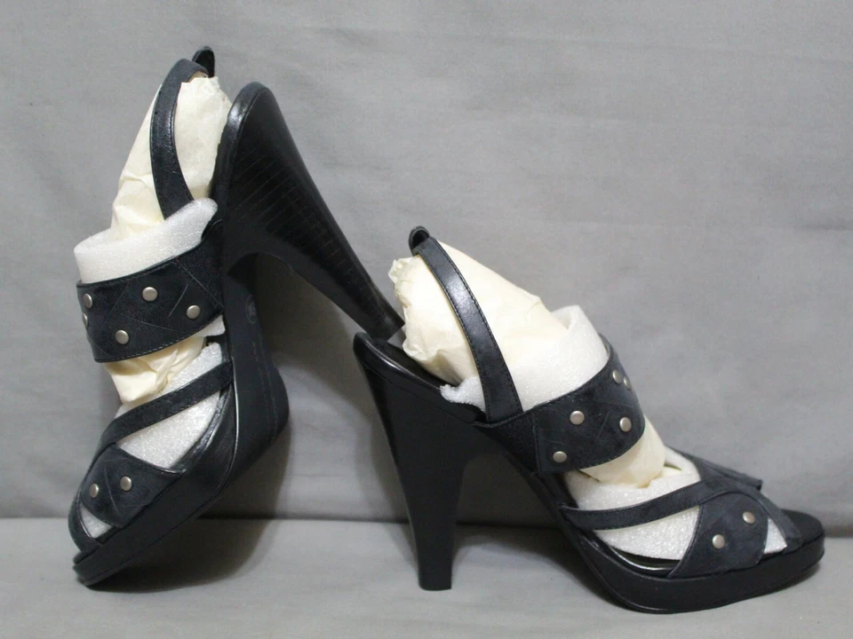 CL BY LAUNDRY Mujer Tacón Cono Slingback Sandalia Múltiples Tallas Cuero Negro NUEVO Foto 3 de 4