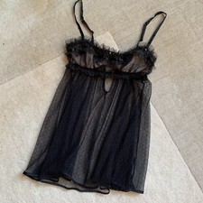 Victoria Secret Lace Sheer Black Adjustable Teddy Lingerie Nightie 36B