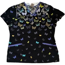 Scrubstar Women Scrub Top V-Neck Butterflies Multicolor Size Medium preowned
