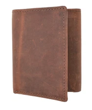 RFID Blocking Vintage Hunter Brown Tan Leather Men's Trifold Wallet Center Flap