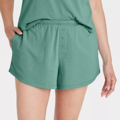 Auden Jersey Pajama Shorts Womens Small Elastic Waist Pockets Green
