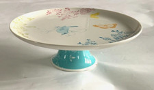 Portmeirion Dawn Chorus Footed Cake Stand Plate Turquoise Blue Foot Excellent