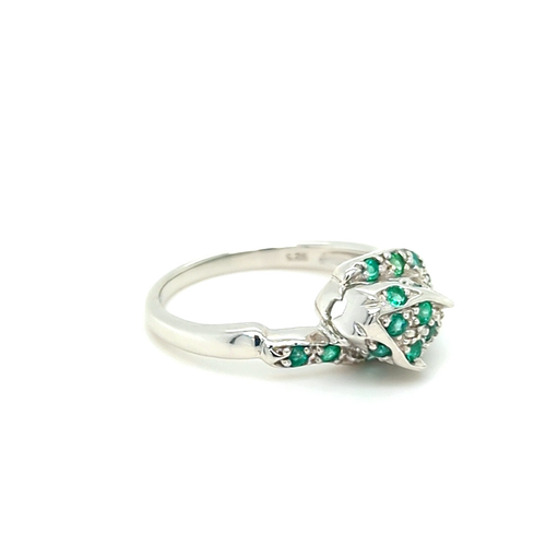 Plata de Ley 925 Natural Esmeralda & Diamante Abalanzándose Panther Head Anillo - Vídeo 1 de 1