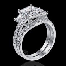 4.9 Carat Princess Cut Cubic Zirconia 925 Sterling Silver Band Ring Wedding Ring