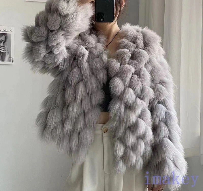 Real Fashion Fox Fur Furry Womens V Neck Winter Warm Short Coat Outwear One Size - Imagem 3 de 4