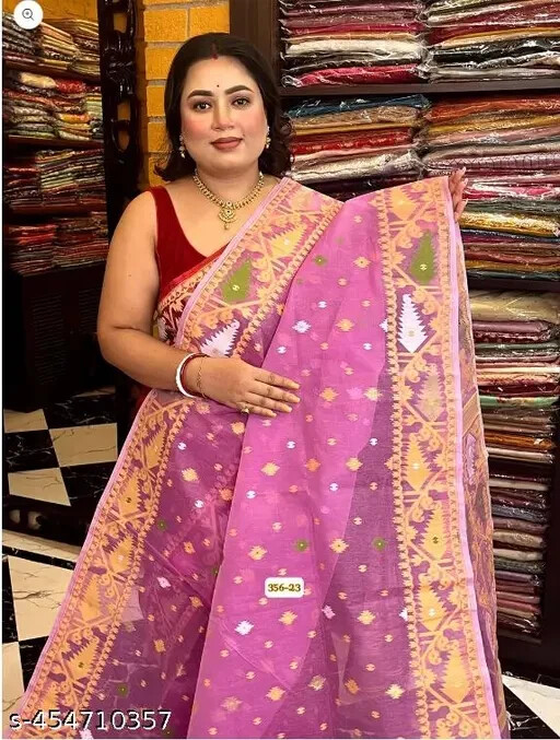 Soft Dhakai Jamdani Cotton Silk Saree Without Blouse Indian