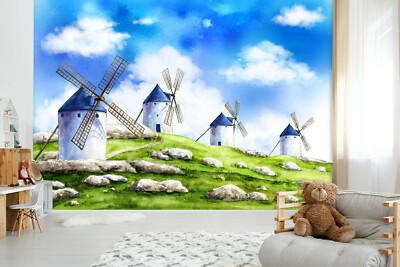 3D Windmill House ZHUA8782 Wallpaper Wall Murals Removable Self-adhesive Amy