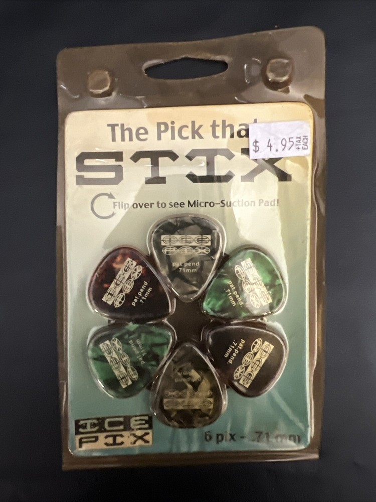 NOS Ice Pix Stix Celluloid Guitar Picks, 9-Piece, 0.46mm And 0.96mm, Assorted