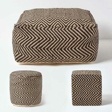 Black and Cream Circular Beanbag Herringbone Chevron Pattern Large Square Pouffe