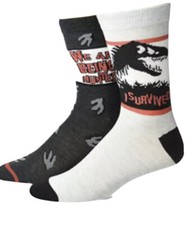 New JURASSIC WORLD Mens 2 Pair Of Crew Socks I SURVIVED, WE ARE BEING HUNTED