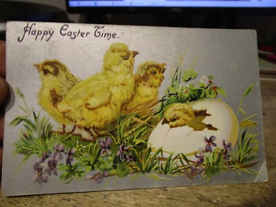 Old Postcard Victorian Era HAPPY EASTER Shiloh Shelby Ohio Baby Chicks Hatching