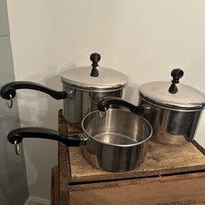Farberware 3qt 2qt 1qt - Ollas de acero inoxidable 18/10 sartén T97 2 tapas - Lote vintage