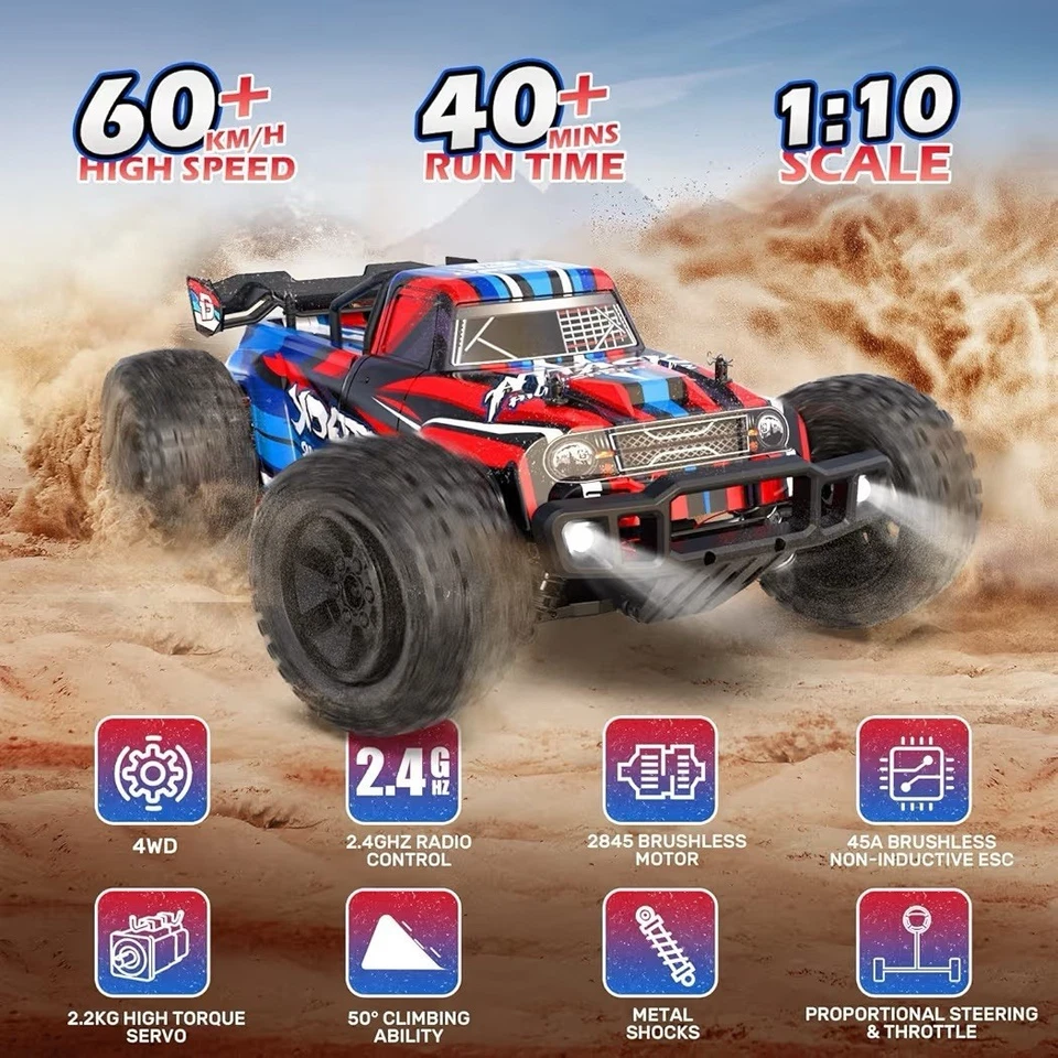 Brushless Monster Truck 1:10 RC Car 60+km/h 4WD + 2 Akkus LED - Bild 3 von 4