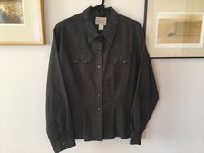 Vintage Rockmount Ranch Wear womens black diamond snap shirt XL dark gray cotton