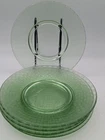 SET OF 5 - BELMONT URANIUM VASELINE GREEN GLASS 8" SALAD PLATES W/WINDMILLS