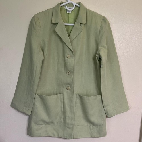 Pistachio Green Silk Linen Blend Lightweight Blazer Sz 8 Spring Jacket Pockets