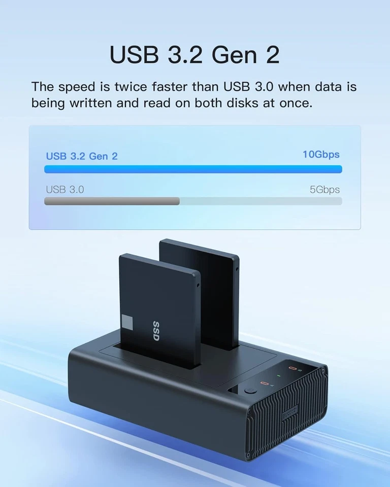Inateck USB 3.2 Gen 2 Hard Drive Docking Station, ONLY for 2.5" SATA black  - Image 3 of 4
