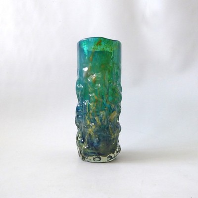 Mdina Vintage Kunstglas Rindenvase, Meer & Sand, Türkis Blau + Gold. Malta 8''
