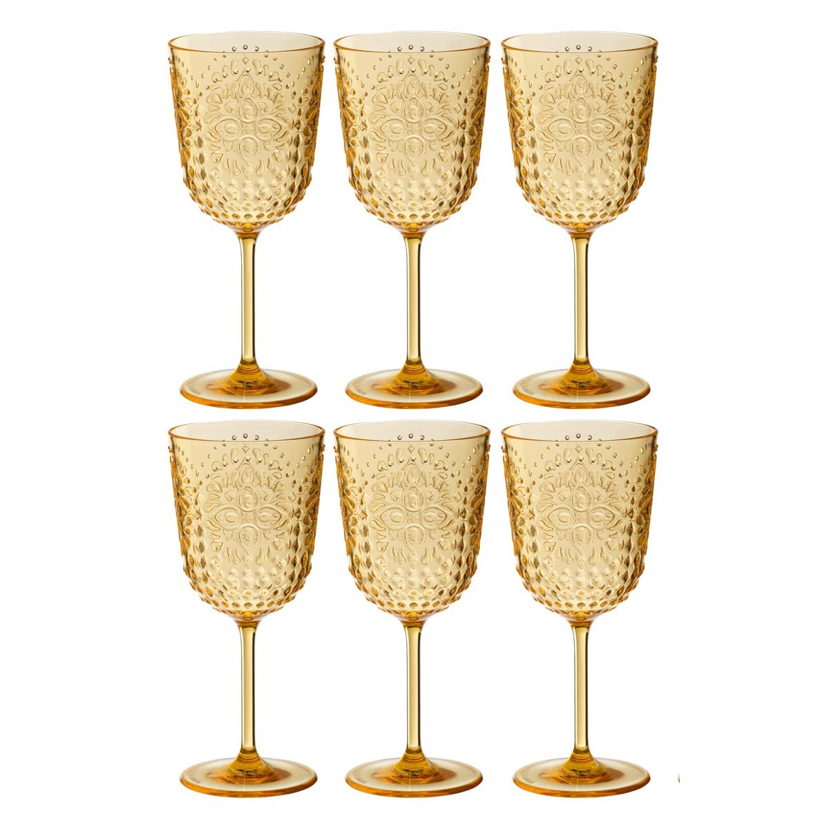 Verre à vin réutilisable incassable Barbra 41,4cl jaune pour cocktail et réception lot de 6