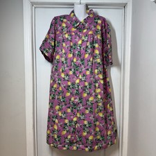 NWT National House Patio Dress 1X Pink Lemon Fruit Muumuu Pearl Snap Robe