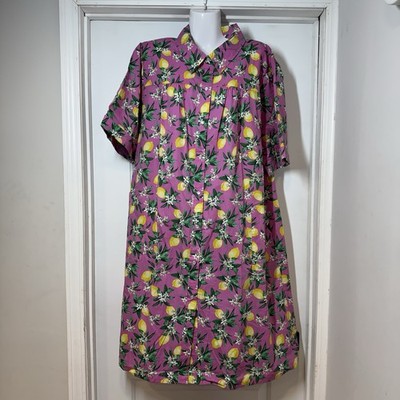 NWT National House Patio Dress 1X Pink Lemon Fruit Muumuu Pearl Snap Robe