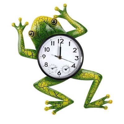 Frog Outdoor Clock with Thermometer & Humidity, Outdoor Wall Clock Silent Non...