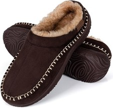 Men's Moccasin House Slippers - Memory Foam Indoor Outdoor Shoes Warm 10 Coffee