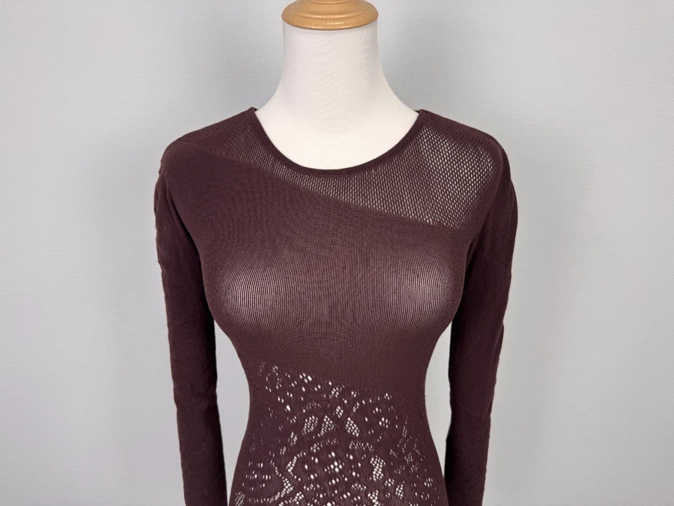 Wolford 100% шерсти Slim Fit дышащий вязаный кружевной длинным рукавом бордовый боди - Изображение 3 из 4