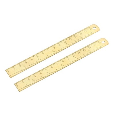 Straight Ruler 150mm 6 Inch Brass Measuring Tool with Hanging Hole 2pack