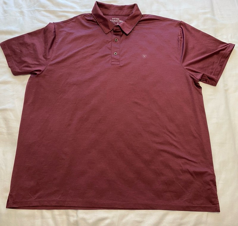 NEW Men’s XXL Fitted Ariat Tek Burgundy Short Sleeve Polo Shirt.