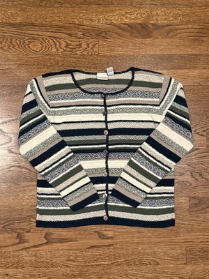 Vintage 90s Classic Elements Striped Cardigan Made in USA 3D Knit Style Medium
