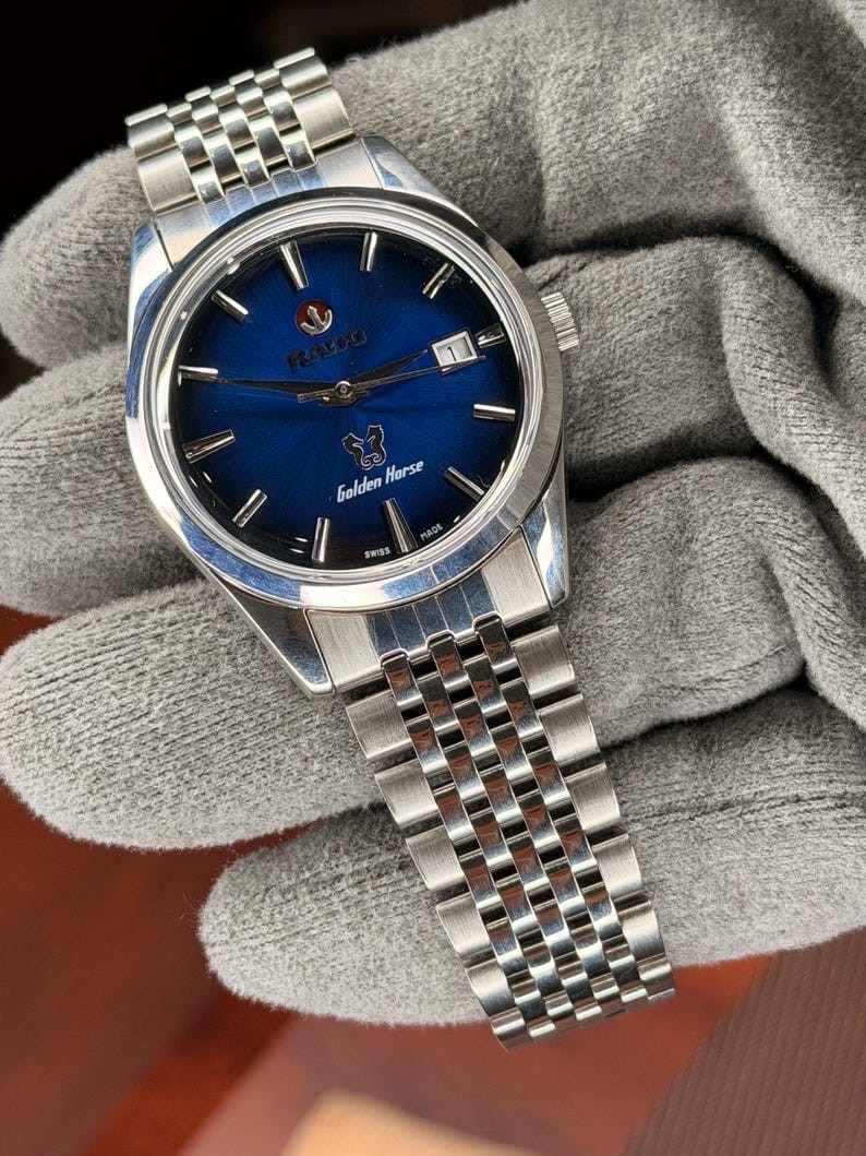 Dial Watch Golden Horse Stainless Rado Automatic Blue Steel Men's - vintagewatches.pk