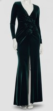 Betsy & Adam Womens Green Velvet Rosette Long-Sleeve Gown Dress Size-10